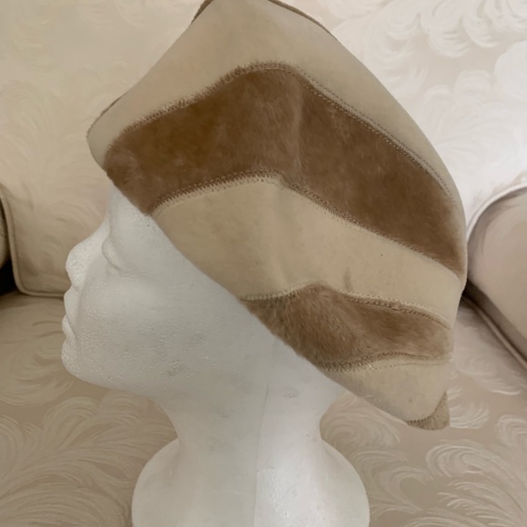 Vintage vintage Tam/hat from the 40s beige and brown stripe - Picture 6 of 6